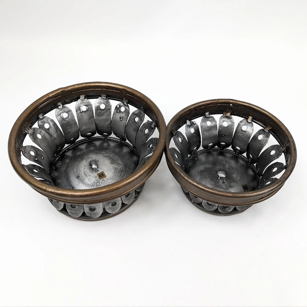Pillar Candle Holders Steel & Brasstone Steampunk Industrial Medieval Gothic